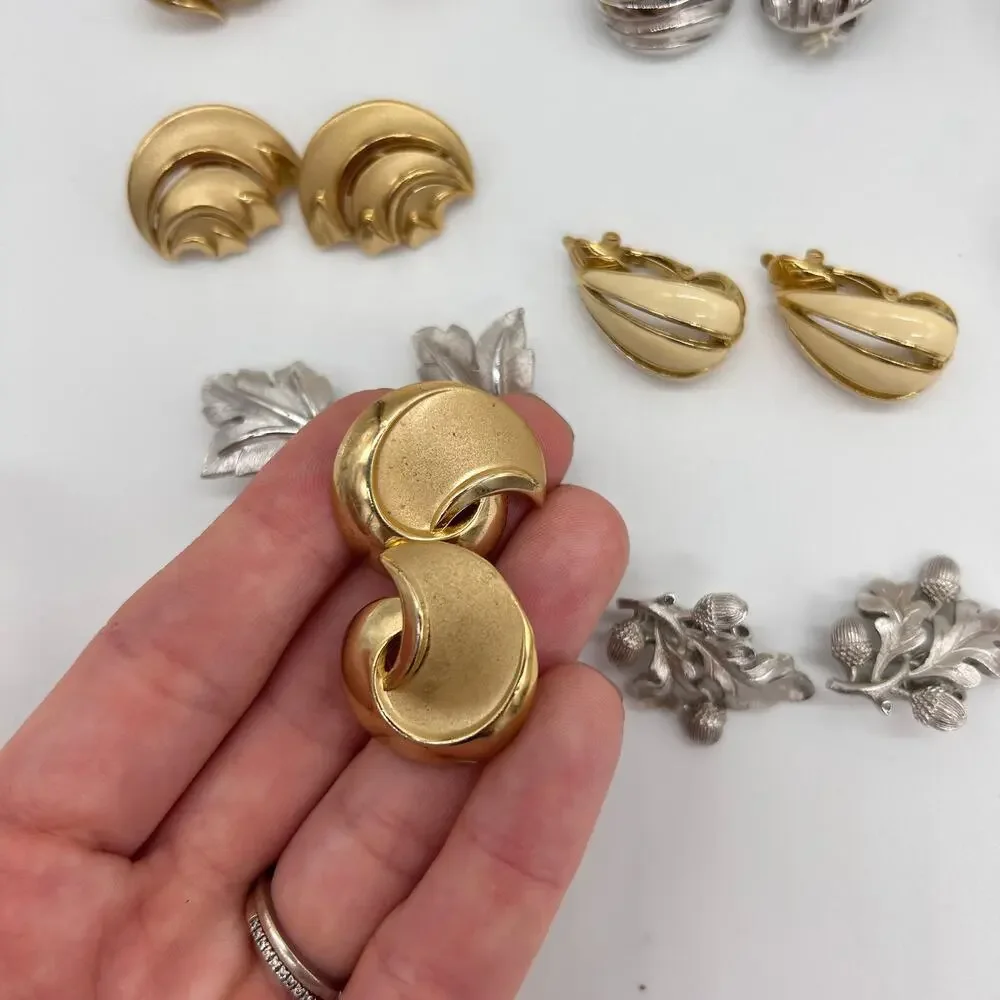 Trifari Clip On Earring Lot Gold Tone Silver Tone Vintage Costume Jewelry Signed